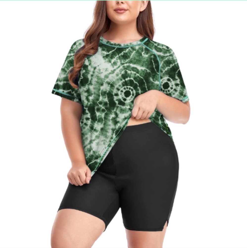 Inno Women's Plus Size 2 Piece Rash Guard Swimsuits Short Sleeve with Boyshorts